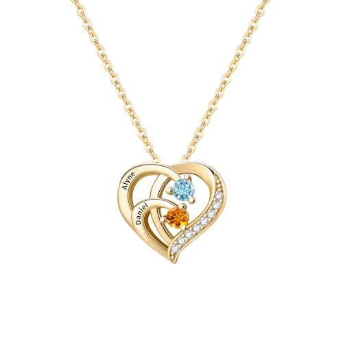 Benutzerdefinierte Name Halskette mit Birthstone Personalisierte gravierten Text Herz Anhänger mit Cubic Zirkonia Schmuck Geschenk für Frauen, Ehefrau, Mama, Oma von yrozvw