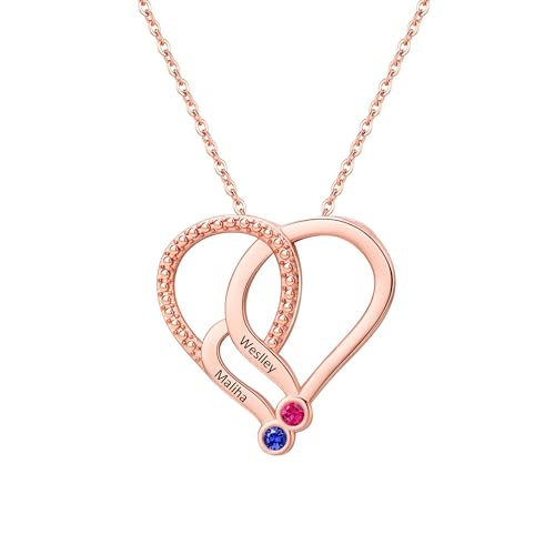 Benutzerdefinierte Name Halskette mit Birthstone Personalisierte gravierten Text Herz Anhänger mit Cubic Zirkonia Schmuck Geschenk für Frauen, Ehefrau, Mama, Oma von yrozvw