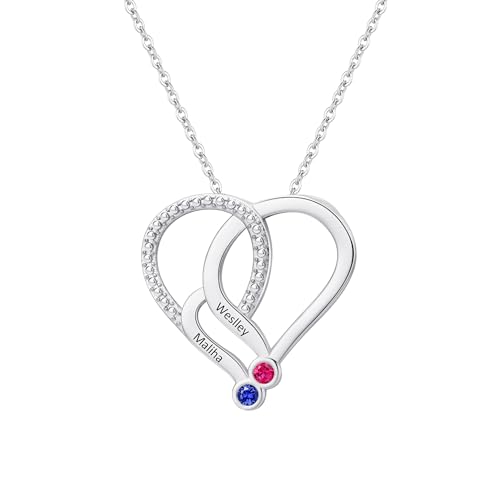 Benutzerdefinierte Name Halskette mit Birthstone Personalisierte gravierten Text Herz Anhänger mit Cubic Zirkonia Schmuck Geschenk für Frauen, Ehefrau, Mama, Oma von yrozvw