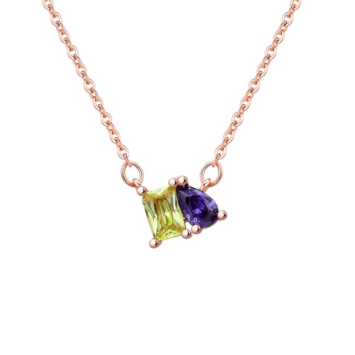 Birthstone Halskette für Frauen personalisierte 2 Stein Cubic Zirkonia Anhänger Halskette Graduierung Geschenke benutzerdefinierte Geburtstagsgeschenk von yrozvw