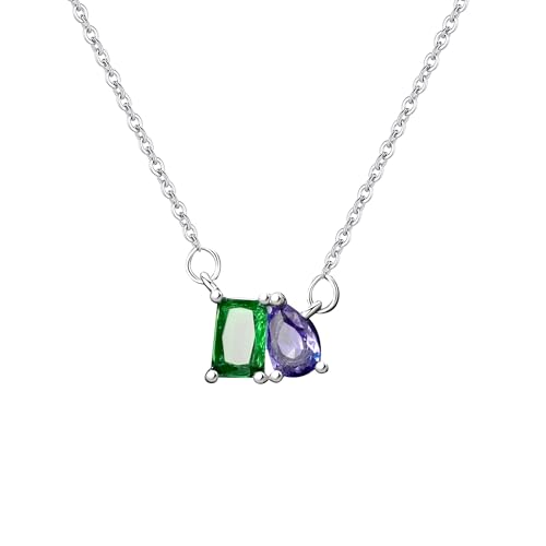 Birthstone Halskette für Frauen personalisierte 2 Stein Cubic Zirkonia Anhänger Halskette Graduierung Geschenke benutzerdefinierte Geburtstagsgeschenk von yrozvw