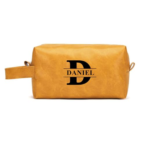 Herren-Toilettenbeutel Benutzerdefinierten Text PU-Leder-Waschtasche mit Initialen Mode personalisierten Stil Reiseveranstalter Geschenke für den Vatertag von yrozvw
