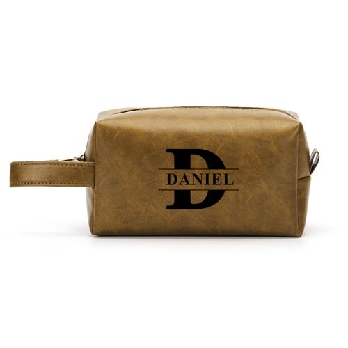 Herren-Toilettenbeutel Benutzerdefinierten Text PU-Leder-Waschtasche mit Initialen Mode personalisierten Stil Reiseveranstalter Geschenke für den Vatertag von yrozvw