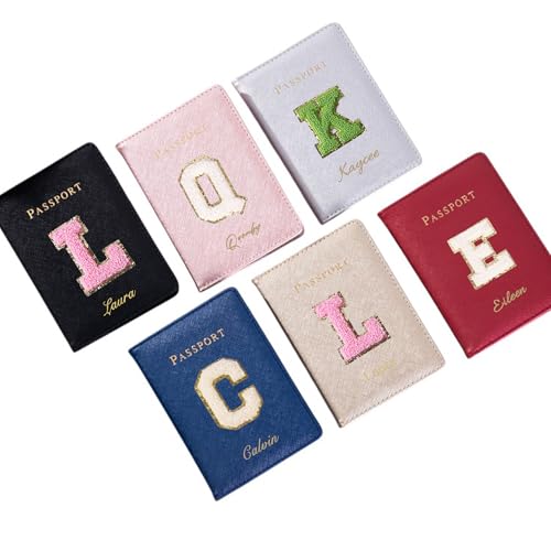 yrozvw Reisepassinhaber benutzerdefinierte Name Chenille Initial Pässe Abdeckung PU Leder Passport Holder Gepäck Zubehör personalisierte Geschenke für Männer Frauen von yrozvw