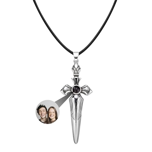 yrozvw Benutzerdefinierte Foto Projektion Halskette Customized Herren Kreuz Projektion Anhänger für Papa Personalisierte 100 SprachenI Love You Cross Anhänger Geschenk für Ehemann/Papa/Opa Vatertag von yrozvw