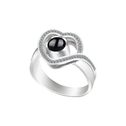 yrozvw Benutzerdefinierte Foto Ring personalisierte Projektion Ring Herz geformt Ring mit Bild Mondsichel Verlobungsring Customized Memorial für Frauen von yrozvw