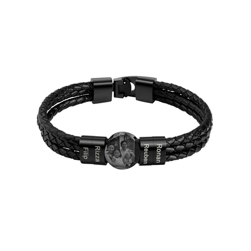 yrozvw Benutzerdefinierte Foto Text Armband für Mann Personalisierte Foto Armband mit eingraviertem Text Lederschnur geflochtene Armbänder Geschenk für den Vatertag von yrozvw