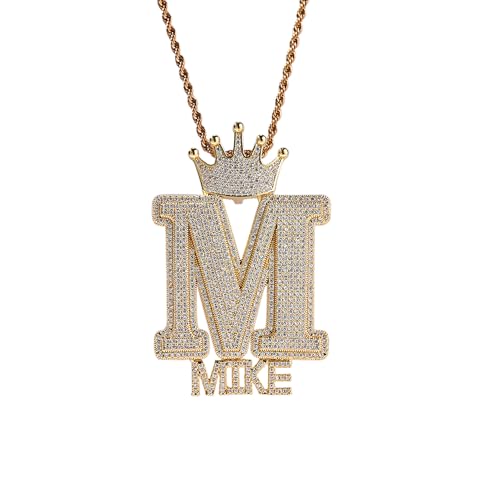 yrozvw Benutzerdefinierte Initial Hip Hop Halsketten mit Tennis-Kette 18k vergoldet Iced Out Halskette personalisierte Namen Halskette mit CZ Diamant Alphabet Halsketten für Männer Frauen von yrozvw