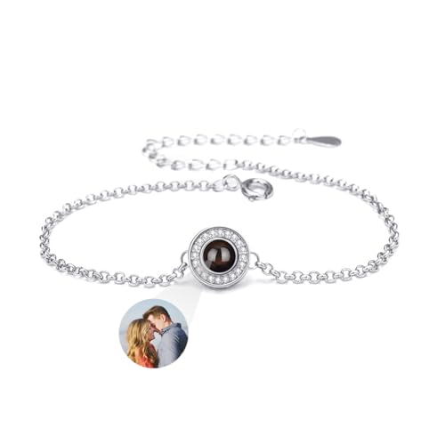 yrozvw Benutzerdefinierte Sterling Silber Armband, personalisierte Foto Projektion Armband Runde Anhänger 100 Sprachen Ich liebe dich Armband Geschenke für Frauen/Männer/Paar/bester Freund/Familie von yrozvw