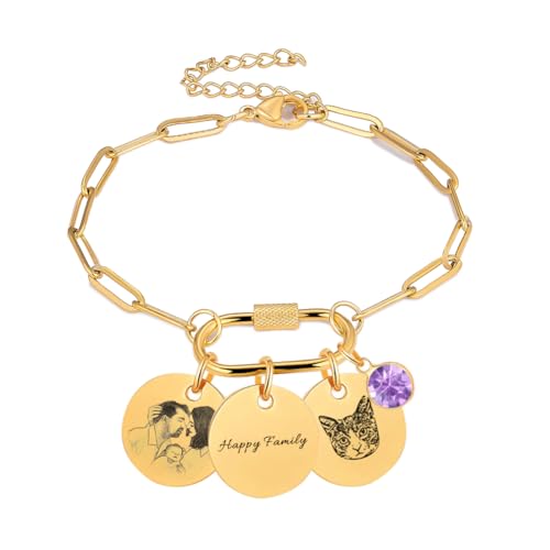 yrozvw Personalisierte Edelstahl-Armbänder für Männer Frauen benutzerdefinierte gravierte Name/Logo Disc Charm Armband Büroklammer Kette Armbänder mit Disc Portrait von yrozvw