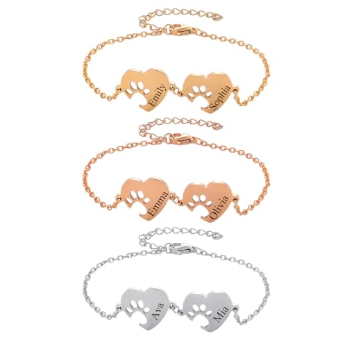yrozvw Personalisierte Name Herz-Armband mit Haustier Pfote benutzerdefinierte Hund Pfote Text Armband Schmuck Geschenk für Frauen Haustier Katze Gedenkgeschenke von yrozvw