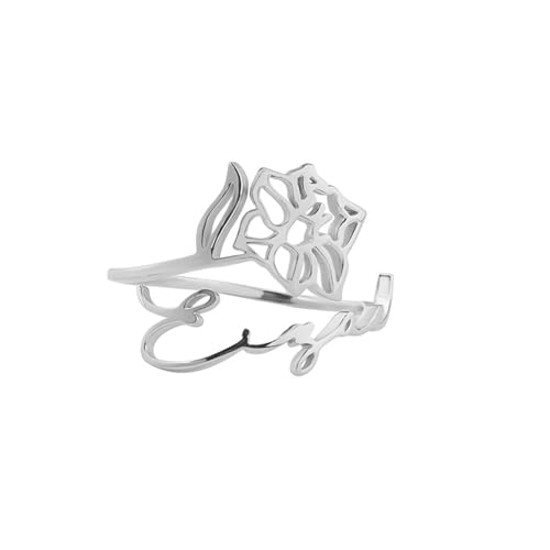 yrozvw Personalisierter Damenring mit Geburtsblume Individuell gestaltbare Blumenringe aus Edelstahl Ring mit verstellbarer Größe Geschenk zum Geburtstag, zu Weihnachten von yrozvw