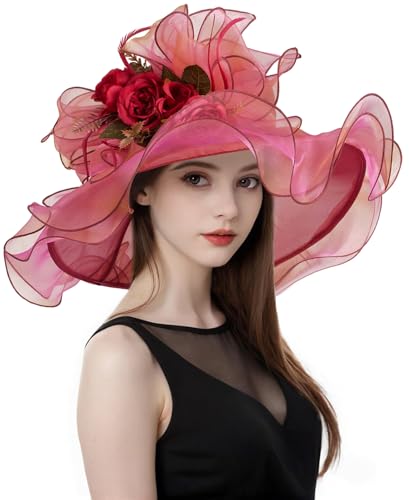 yrsZX Organza-Derby-Hüte für Damen, Hochzeit, Teeparty, Fascinator, Blumenmuster, breite Krempe, Sonnenhut, Stil 06 Fuchsia, Einheitsgröße yrsZX Organza-Derby-Hüte für Damen, Hochzeit, Teeparty, Fascinator, Blumenmuster, breite Krempe, Sonnenhut, Stil 06 Fuchsia, Einheitsgröße von yrsZX