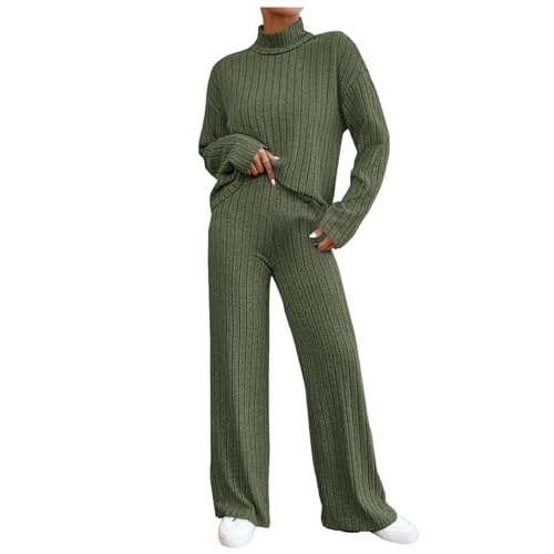 2 Teiliges Damen Outfit Pullover Set Modisches Strick Set Mit Rundhalsausschnitt Hose Weitem Bein Lounge Sets Outfits Sweatsuit Übergroßes Pullover Set Mit Weitem Bein Klobiges Herbst Lounge Set von yruphome