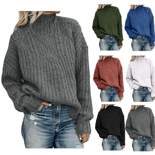 Damen Elegant Rollkragen Pullover Solide Oberteile Lange ÄRmeln Mode Strickpullover Warme Grobstrick Pullover Bequem Dehnbar Rollkragenpullover Herbst Winter Sweater Pullis Langarmpullover von yruphome