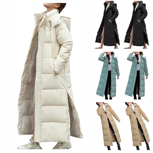 Damen Lange Gesteppte Pufferjacke Warme Daunen Wintermantel Verdickte Kapuzenjacke Leichte Daunenjacke LäSsige Outdoor Steppjacke Winddicht Outwears Elegante Klassische Softshell Jacke Mit Taschen von yruphome