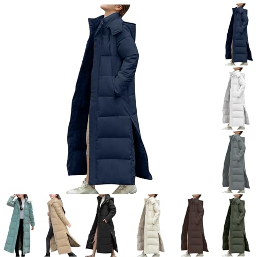 Damen Lange Gesteppte Pufferjacke Warme Daunen Wintermantel Verdickte Kapuzenjacke Leichte Daunenjacke LäSsige Outdoor Steppjacke Winddicht Outwears Elegante Klassische Softshell Jacke Mit Taschen von yruphome