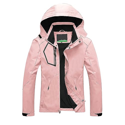 Damen RegenmäNtel Winterjacken ÜBergrößE Lockere Windjacke Outdoor Mantel Damen Fleecejacken Mit Taschen Solide Damen Kapuzenpullover Hoher Halsausschnitt Lagen ReißVerschluss Superwarme Oberteile von yruphome