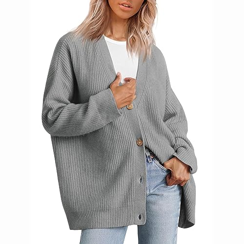 Damen Strickjacke Weiche Cardigan Strickmantel Outwear V-Ausschnitt Elegante Strickcardigan Herbst Causal Offener Strickpulli Mit KnöPfe Locker Bequem Strickpullover Vorne Offen Cardigan Jacke von yruphome