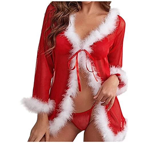 Damen Weihnachten Dessous Set Sexy Christmas NachtwäSche Lingerie WeihnachtskostüM UnterwäSche ReizwäSche Rot Xmas Kleidung Reizvolle Negligee V-Ausschnitt Babydoll Lingerie Spitze Dessous Nachthemd von yruphome