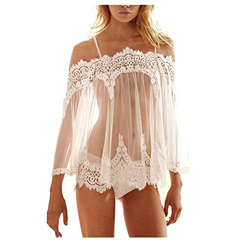 Dessous Damen Sexy UnterwäSche Nachthemd Negligee Lingerie Sexy Transparentes Mesh Dessous Nachtkleid Spitze Durchsichtige NachtwäSche Erotische ReizwäSche Body Dessous Set Valentinstag Nachthemd von yruphome