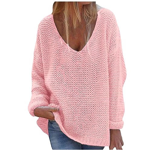 Einfarbige Strickoberteile Damen Einreihig Lockerer Pullover Strickjacke Mantel Herbst Langärmlig V Ausschnitt Block Locker Übergroß Strickpullover Pullover 2023 Herbst Lässiger Herbststrickpullover von yruphome