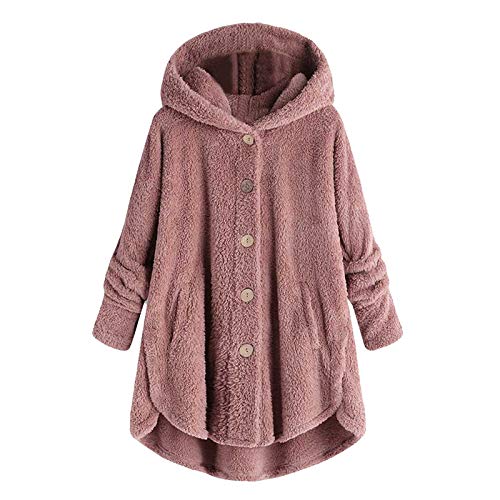 Hoodie Wintermantel Damen Oversize PlüSchjacke Warm GefüTterter Fleecemantel 2023 Knopf Kapuzenjacke Mode LäSsige Teddyjacke Lose Doppelseite Flauschiger Winterjacke Farbblock Lange Strickjacke von yruphome