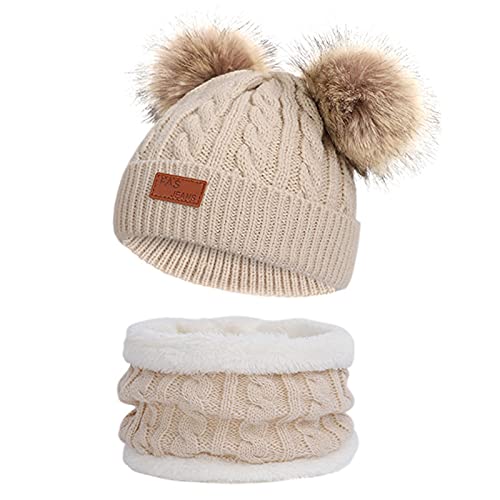 MüTze Schal Set Kinder Gestrickt WintermüTze Schal Handschuhe 3 StüCk Set 3 In 1 Warm Stricken Dicken Ski Set Fleece GefüTtert WintermüTze Schal Handschuhe Set PlüSch Outdoor Set MäDchen Jungen von yruphome