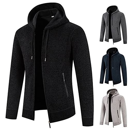 Plus GrößE Sweatshirt FüR Herren Mode Fleecejacke PlüSch Dicke Warme Winterjacke Langarm Solide ÜBergangsjacke Warme Lockere Strickjacke Patchwork Kapuzen Freizeit Pullover Outdoor Jacke von yruphome