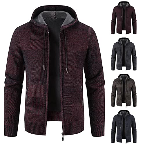 Plus GrößE Sweatshirt FüR Herren Mode Fleecejacke PlüSch Dicke Warme Winterjacke Langarm Solide ÜBergangsjacke Warme Lockere Strickjacke Patchwork Kapuzen Freizeit Pullover Outdoor Jacke von yruphome