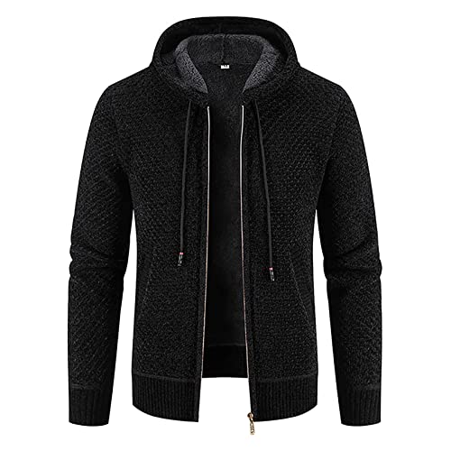 Plus GrößE Sweatshirt FüR Herren Mode Fleecejacke PlüSch Dicke Warme Winterjacke Langarm Solide ÜBergangsjacke Warme Lockere Strickjacke Patchwork Kapuzen Freizeit Pullover Outdoor Jacke von yruphome