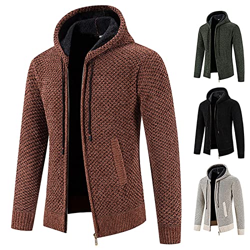 Plus GrößE Sweatshirt FüR Herren Mode Fleecejacke PlüSch Dicke Warme Winterjacke Langarm Solide ÜBergangsjacke Warme Lockere Strickjacke Patchwork Kapuzen Freizeit Pullover Outdoor Jacke von yruphome