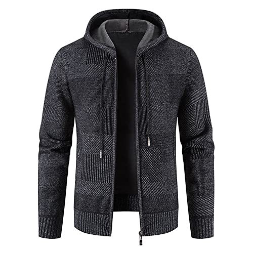 Plus GrößE Sweatshirt FüR Herren Mode Fleecejacke PlüSch Dicke Warme Winterjacke Langarm Solide ÜBergangsjacke Warme Lockere Strickjacke Patchwork Kapuzen Freizeit Pullover Outdoor Jacke von yruphome