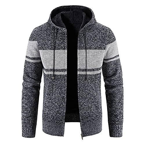 Plus GrößE Sweatshirt FüR Herren Mode Fleecejacke PlüSch Dicke Warme Winterjacke Langarm Solide ÜBergangsjacke Warme Lockere Strickjacke Patchwork Kapuzen Freizeit Pullover Outdoor Jacke von yruphome