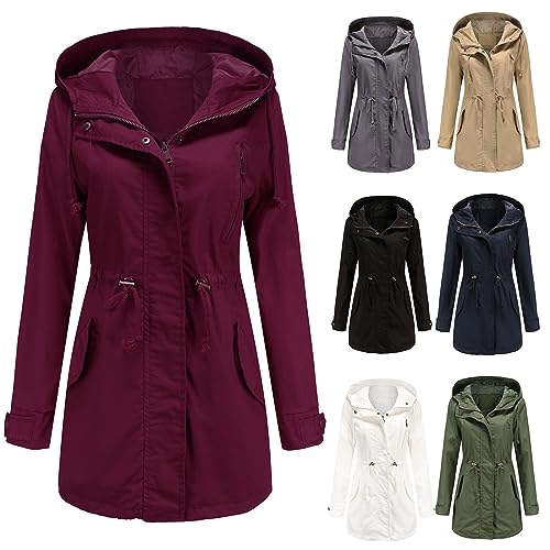 Regenmantel Damen Wasserdichte Regenjacke mit Kapuze Funktionsparka Lange Softshelljacke Übergangsjacke Lange Kapuzejacke Wanderjacke Frauen Winddicht Outdoorjacke für Spaziergänge Laufen Sporten von yruphome