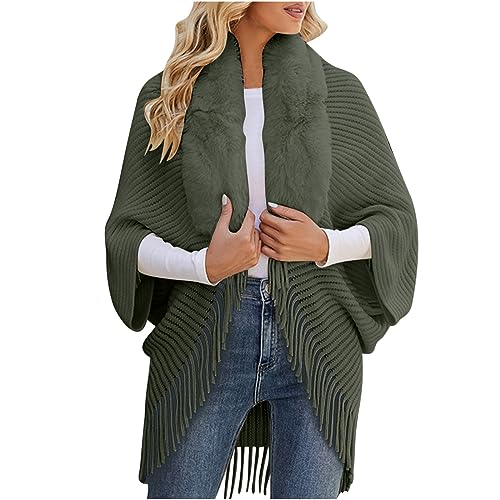 Strickjacke Damen Winter Pulli Poncho Outwear Strickcardigann Mit Kunstfell Kragen Mode Elegant Cape Cardigan Winter Kunstpelz Stolen Revers Kragen Kaschmir FüHlen Wickelschal Umhang StrickmäNtel von yruphome