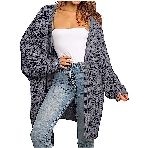 Strickjacken Damen Winter Pulli Strickpullover Elegant Strickmantel Lose Casual Knickpullove Strickcardigan Warme Lang Cardigan Jacke Strickwaren Pullover Open Front Slouchy Knit Sweater Outwear von yruphome