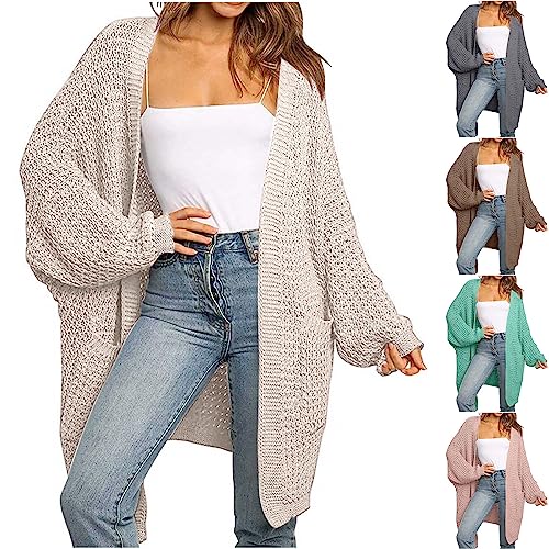 Strickjacken Damen Winter Pulli Strickpullover Elegant Strickmantel Lose Casual Knickpullove Strickcardigan Warme Lang Cardigan Jacke Strickwaren Pullover Open Front Slouchy Knit Sweater Outwear von yruphome