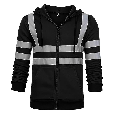 Sweatshirt Herren IndividualitäT Reflektierende Streifen Sweatjacke Winddichte Outdoor Jacke ReißVerschluss ÜBergangsjacke Radsportjacke Outwear Kapuzenmantel LäSsiger Mantel Langarm Funktionsjacke von yruphome