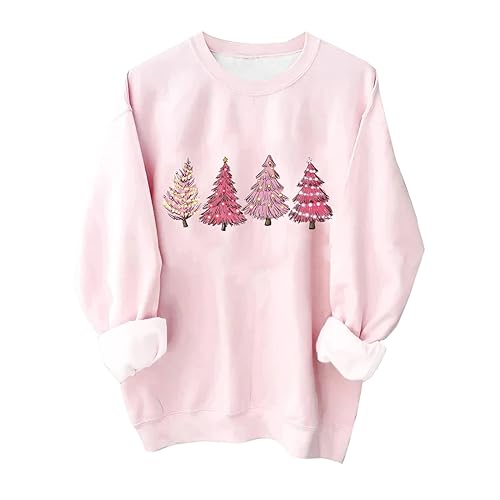 Weihnachtspullover Damen Weihnachts Sweatshirt Beiläufig Rundhals Langarmshirt Rosa Damen Pullover Elegant Xmas Sweatshirt Mit Weihnachtsprint Herbst Winter Langarm Casual Basic Oberteile Tops von yruphome