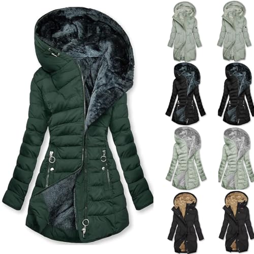 Wintermantel Damen Warme Winterjacke Mit Kapuze Verdicken Warm GefüTtert Lang Softshelljacke Elegant Langarm Kapuzenjacke Winterparka Einfarbig ÜBergangsjacke Lange Winddichter GemüTlich Mantel von yruphome