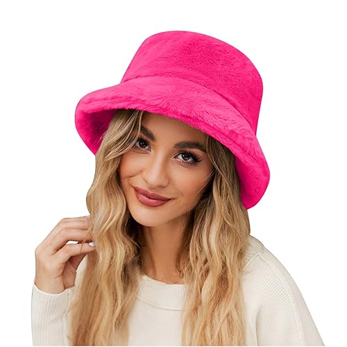 WintermüTzen FüR Frauen Weich Kunstpelz Flauschige Bucket Hat Winter Warme Anglerhut Damen PlüSch Eimer Hut Einfarbig/ Leopardenmuster Fischerhut Kappe Vintage Faltbar Warme Elegant MüTze FüR MäDchen von yruphome