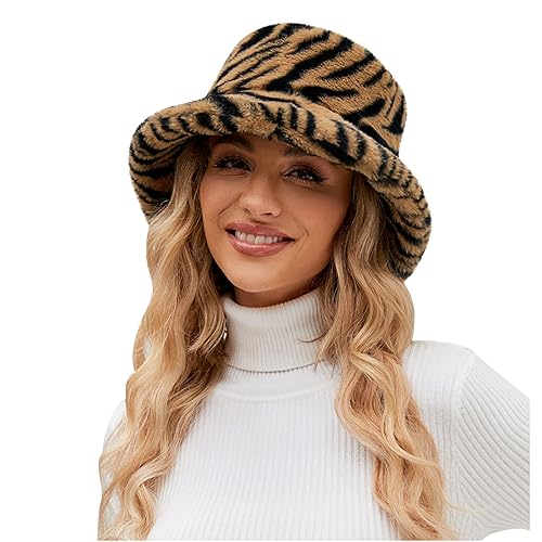 WintermüTzen FüR Frauen Weich Kunstpelz Flauschige Bucket Hat Winter Warme Anglerhut Damen PlüSch Eimer Hut Einfarbig/ Leopardenmuster Fischerhut Kappe Vintage Faltbar Warme Elegant MüTze FüR MäDchen von yruphome