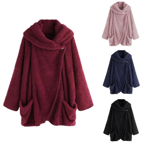 yruphome Damen WintermäNtel Leichte Langarm-Strickjacke Damen Fleece Hoodie Fuzzy Loungwear Weicher PlüSch Winter Warme Kapuzenjacken LäSsige Flauschige ÜBergangsjacke Elegante Winterjacke Pullover von yruphome