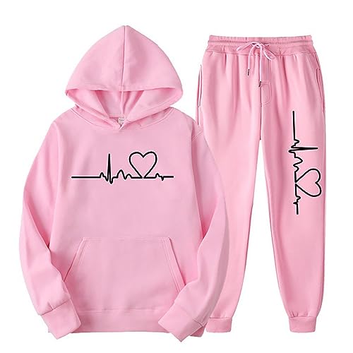 yruphome Damen Y2K Winter Set Pullover, Frauen Trainingsanzug Set 2-Teilig,Herbst Winter Hoodie Druck Langarm Sport Top Outdoor Kapuzen Sportbekleidung Set Hosen Set Pullover Tops von yruphome