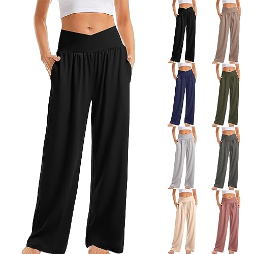 yruphome Damen Yoga-Hosen Hohe Elastische Taille Jogginghose Yogahose Loungehose Lose Stylische Casual Lange Hosen Salon-Hose Weite Beine Hose Traniningshose Outdoor Sporthosen Mit Taschen FüR Frauen von yruphome