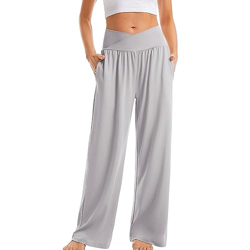 yruphome Damen Yoga-Hosen Hohe Elastische Taille Jogginghose Yogahose Loungehose Lose Stylische Casual Lange Hosen Salon-Hose Weite Beine Hose Traniningshose Outdoor Sporthosen Mit Taschen FüR Frauen von yruphome