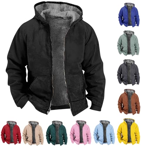 yruphome Fleece Cardigan Jacke FüR Herren, Männer Flauschiger Hoodie ReißVerschluss Warmer Wintermantel Flauschiger Offener Vorderseite ÜBergrößE LäSsige Oberbekleidung Taschen LangäRmliges Overshirt von yruphome