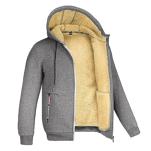 yruphome Fleecejacke Herren Winterjacke PlüSch Dick Wintermantel Warm ÜBergangsjacke Mit Kapuze Sweatshirt Mit Tasche PlüSch Jacke Outwear LangäRmlig Kapuzen LäSsige Jacke Winddicht Outdoor Jacke von yruphome