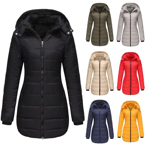 yruphome Steppmantel Damen Mode LäSsig Daunenjacke Winterjacke Mittellang Abnehmen Kapuzenjacke Warme Strickjacke Verdickt Winddicht Softshell Jacke ÜBergangsjacke Outwears Eleganter Weicher Mantel von yruphome